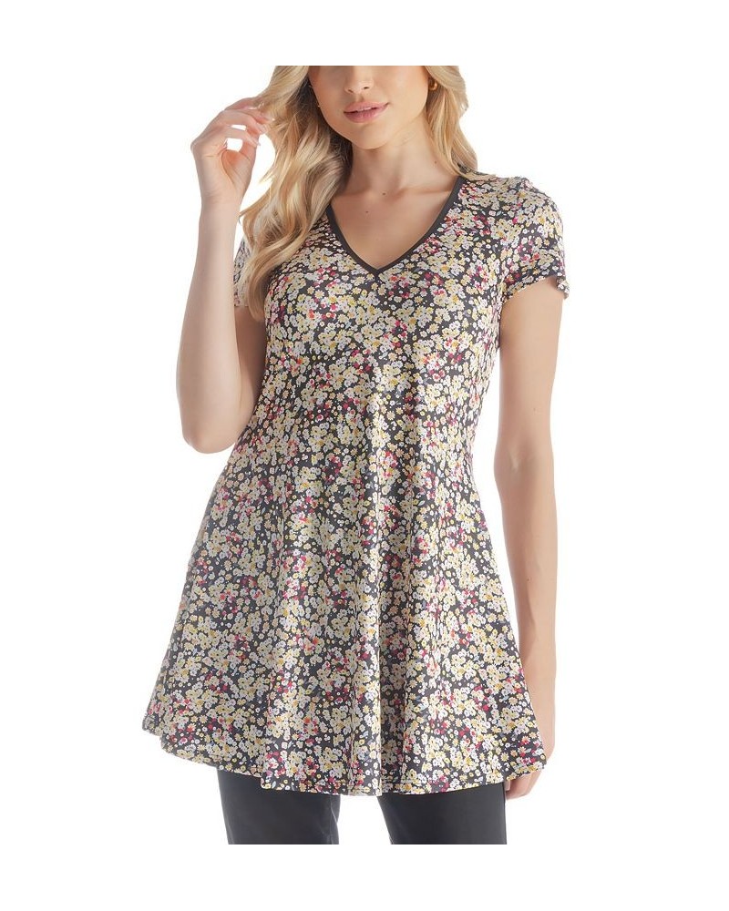 Women's Short Sleeve V-neck Casual Tunic Top Yellow Multi $29.40 Tops