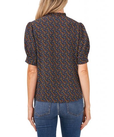 Women's Printed Tie-Neck Blouse Top Rich Black $45.39 Tops