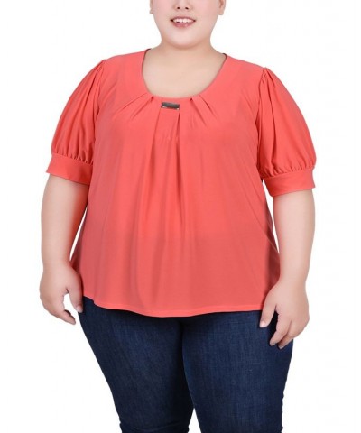 Plus Size Short Balloon Sleeve Top with Hardware Calypso Coral $11.04 Tops