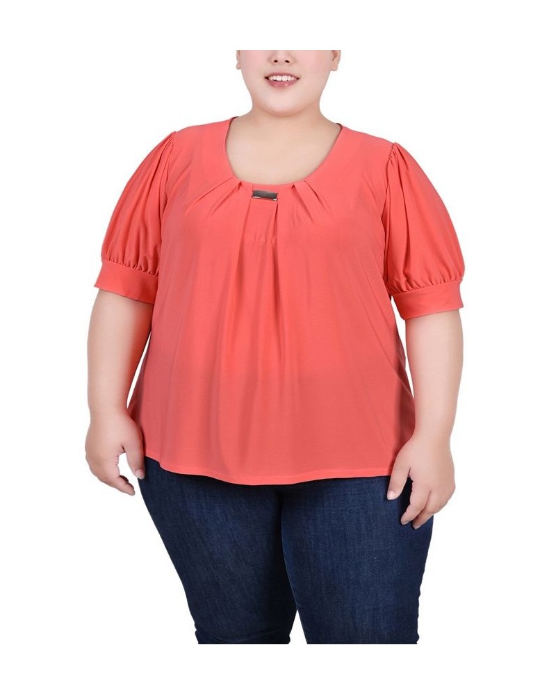 Plus Size Short Balloon Sleeve Top with Hardware Calypso Coral $11.04 Tops