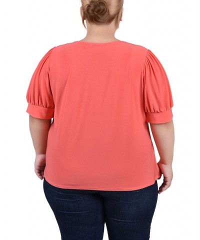 Plus Size Short Balloon Sleeve Top with Hardware Calypso Coral $11.04 Tops