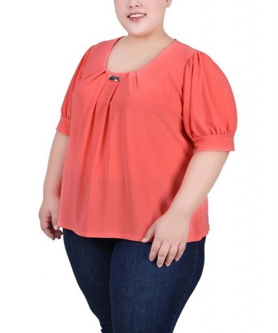 Plus Size Short Balloon Sleeve Top with Hardware Calypso Coral $11.04 Tops