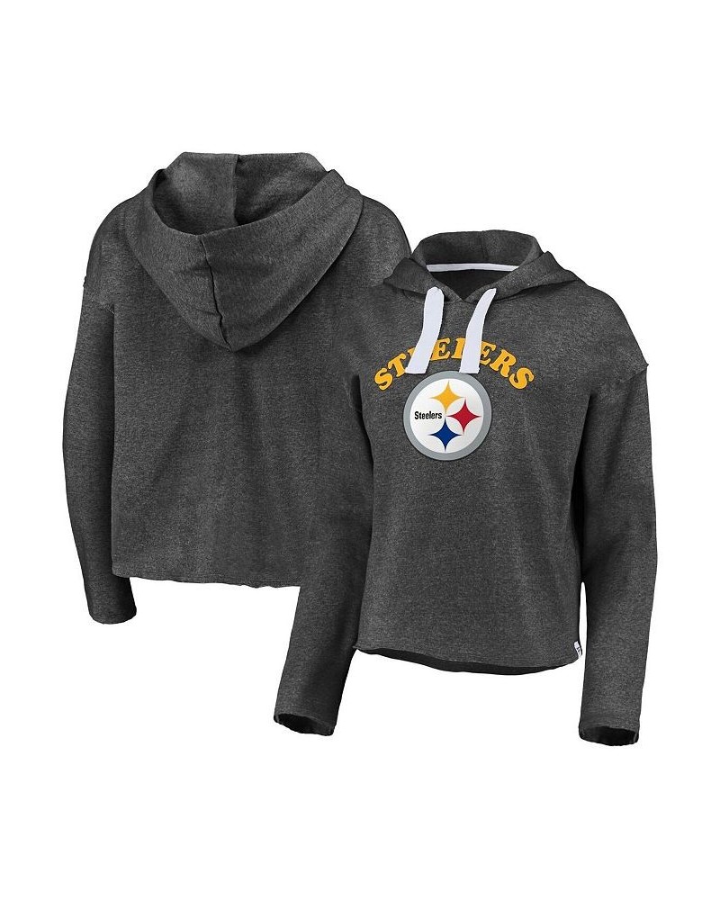 Women's Pittsburgh Steelers Historic Logo Sport Resort Vintage-Like Arc Cropped Raw Edge Pullover Hoodie Charcoal $36.39 Swea...