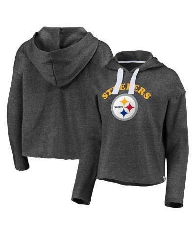 Women's Pittsburgh Steelers Historic Logo Sport Resort Vintage-Like Arc Cropped Raw Edge Pullover Hoodie Charcoal $36.39 Swea...