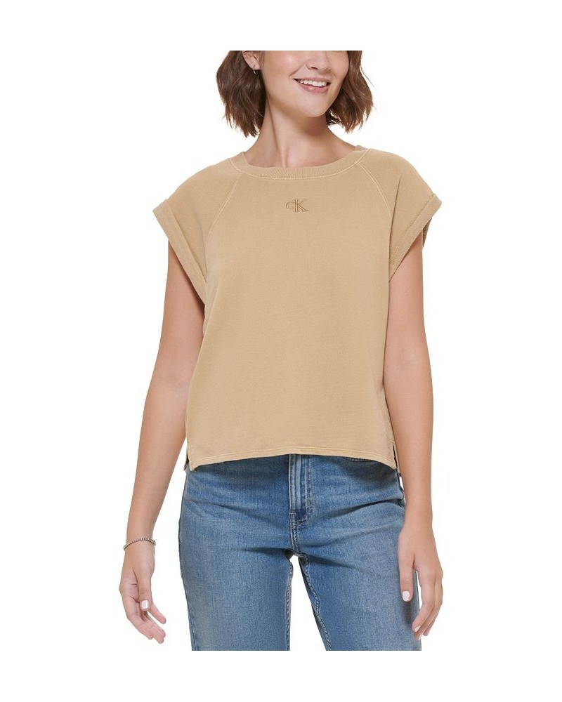 Women's Sleeveless Cotton Sweatshirt Tan/Beige $13.49 Sweatshirts