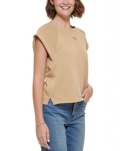 Women's Sleeveless Cotton Sweatshirt Tan/Beige $13.49 Sweatshirts