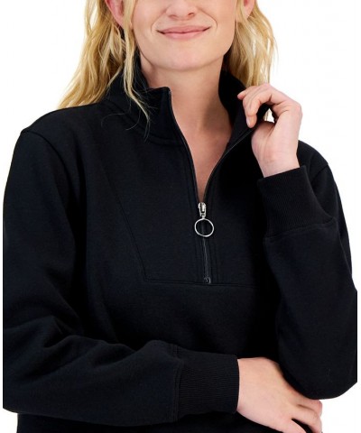 Women's Relaxed Colorblocked Zip Sweatshirt Pullover Black $10.90 Tops