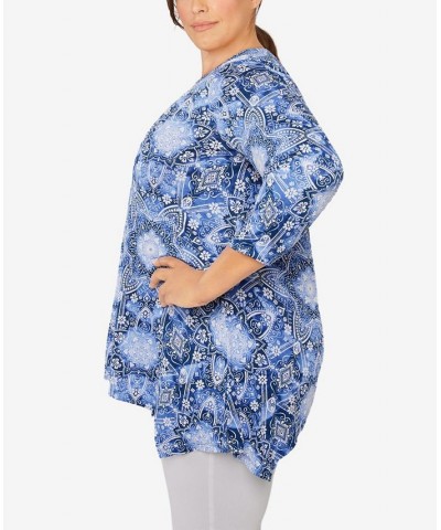 Plus Size Knit Kaleidoscope Print Top Blue $17.22 Tops