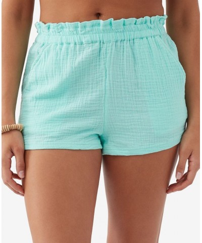 Juniors' Carla Cotton High-Rise Pull-On Shorts Ocean Wave $24.20 Shorts