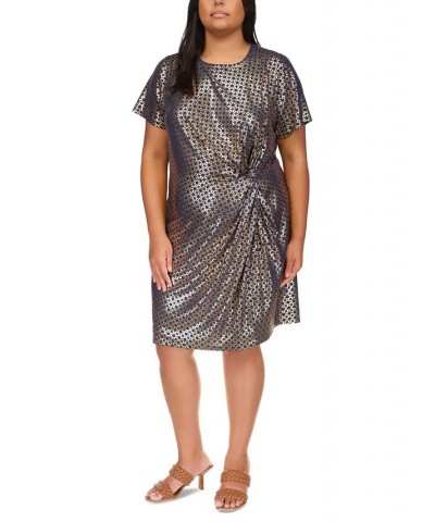 Plus Size Foil-Print Short-Sleeve Dress Midnight Blue $49.30 Dresses