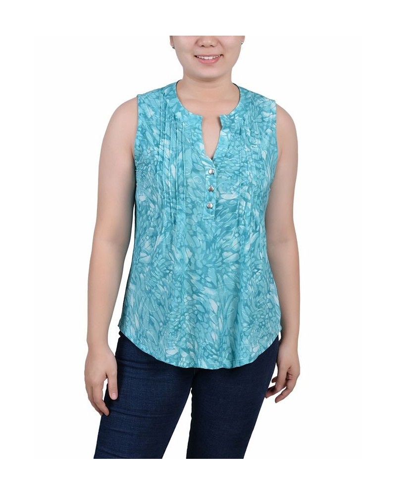 Petite Sleeveless Jacquard Y-neck Top Teal Jackrain $13.33 Tops