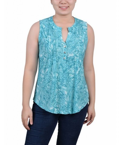 Petite Sleeveless Jacquard Y-neck Top Teal Jackrain $13.33 Tops