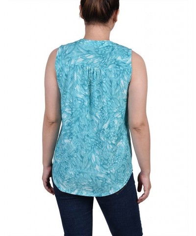 Petite Sleeveless Jacquard Y-neck Top Teal Jackrain $13.33 Tops