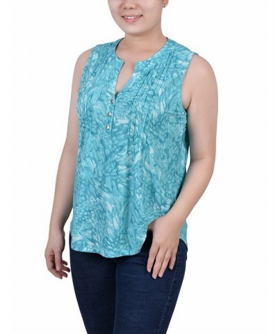 Petite Sleeveless Jacquard Y-neck Top Teal Jackrain $13.33 Tops