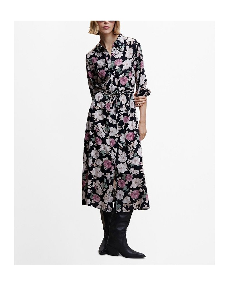 Women's Printed Shirt Dress Black $38.40 Dresses