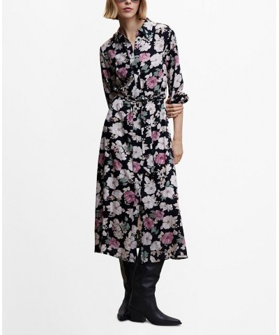 Women's Printed Shirt Dress Black $38.40 Dresses