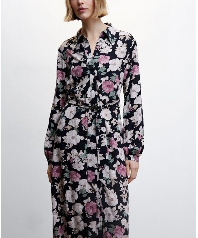 Women's Printed Shirt Dress Black $38.40 Dresses