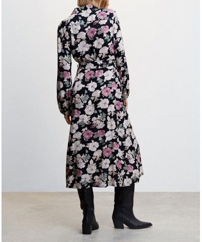 Women's Printed Shirt Dress Black $38.40 Dresses