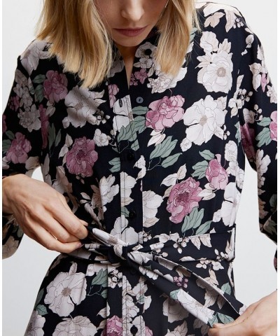 Women's Printed Shirt Dress Black $38.40 Dresses