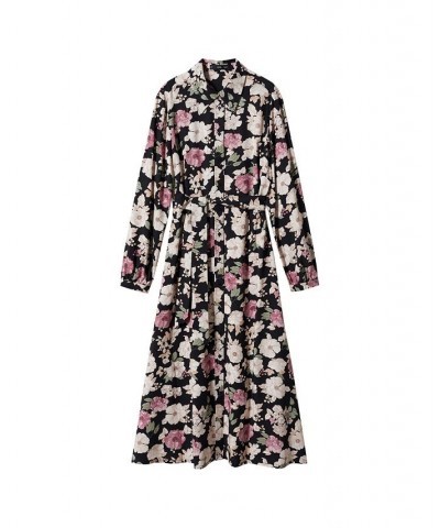 Women's Printed Shirt Dress Black $38.40 Dresses