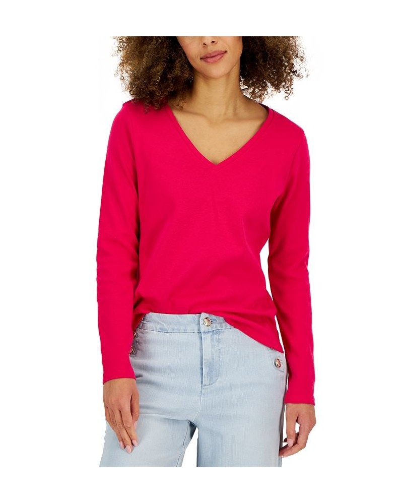 Women's Cotton Long-Sleeve V-Neck T-Shirt Bold Strawberry $12.50 Tops