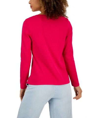 Women's Cotton Long-Sleeve V-Neck T-Shirt Bold Strawberry $12.50 Tops