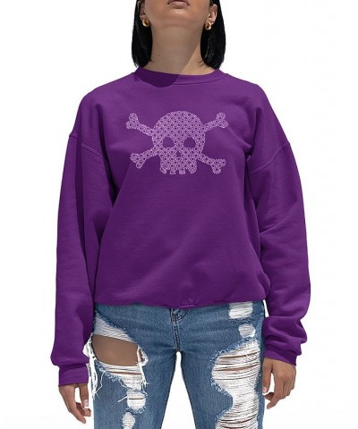 Women's Crewneck Word Art XOXO Skull Sweatshirt Top Purple $22.00 Tops