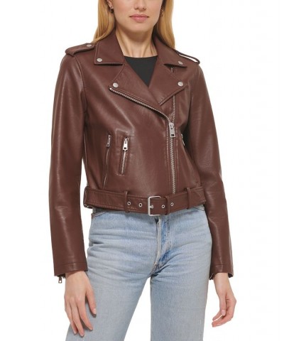 Women's Faux-Leather Moto Jacket Chocolate Brown $40.18 Jackets