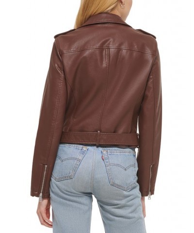 Women's Faux-Leather Moto Jacket Chocolate Brown $40.18 Jackets