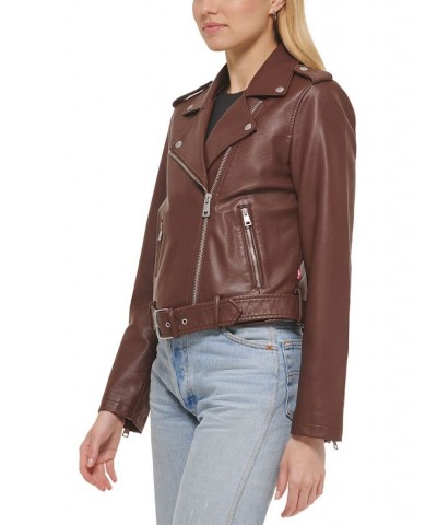 Women's Faux-Leather Moto Jacket Chocolate Brown $40.18 Jackets