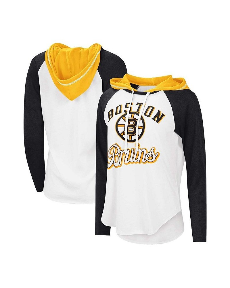 Women's Starter White Black Boston Bruins MVP Raglan Hoodie T-shirt Black $29.99 Tops