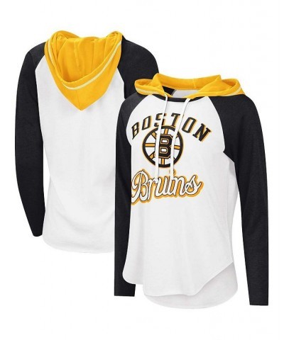 Women's Starter White Black Boston Bruins MVP Raglan Hoodie T-shirt Black $29.99 Tops