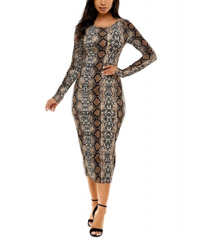 Snakeskin-Print Open-Back Long-Sleeve Bodycon Dress Multi $55.65 Dresses