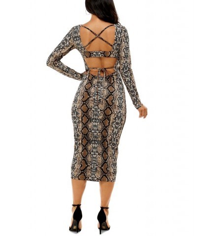 Snakeskin-Print Open-Back Long-Sleeve Bodycon Dress Multi $55.65 Dresses