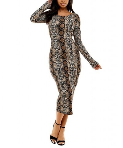 Snakeskin-Print Open-Back Long-Sleeve Bodycon Dress Multi $55.65 Dresses