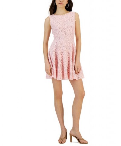 Juniors' Lace Fit & Flare Dress Pink $30.09 Dresses