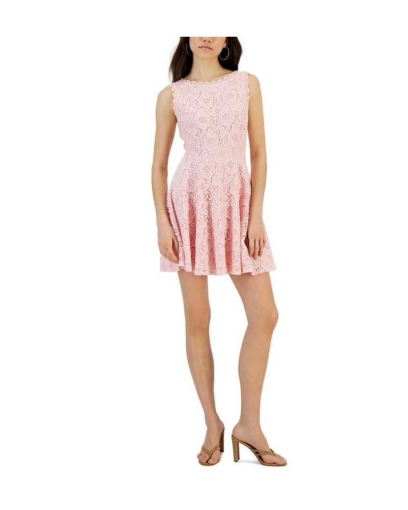 Juniors' Lace Fit & Flare Dress Pink $30.09 Dresses