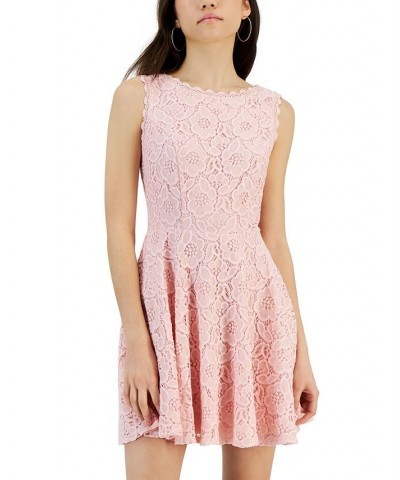 Juniors' Lace Fit & Flare Dress Pink $30.09 Dresses