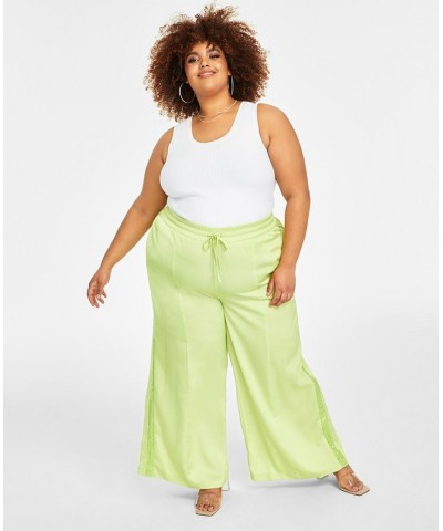 Trendy Plus Size Sequin-Stripe Wide-Leg Pants Green $44.69 Pants