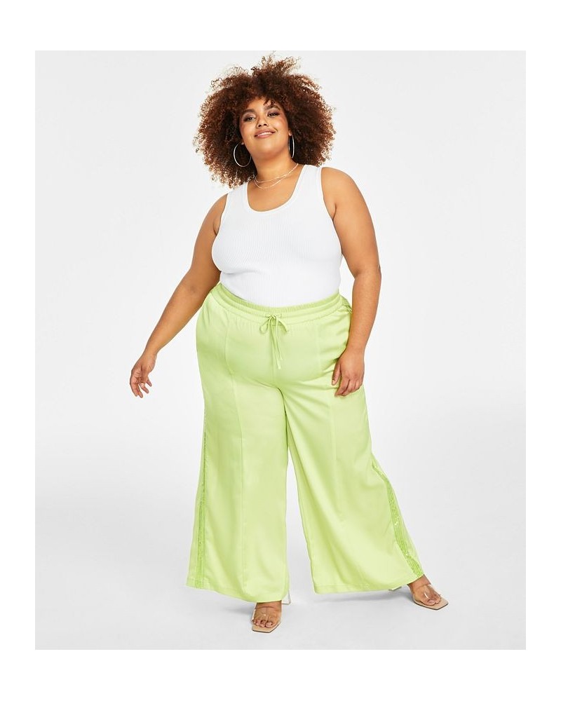 Trendy Plus Size Sequin-Stripe Wide-Leg Pants Green $44.69 Pants