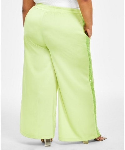 Trendy Plus Size Sequin-Stripe Wide-Leg Pants Green $44.69 Pants