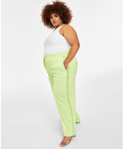 Trendy Plus Size Sequin-Stripe Wide-Leg Pants Green $44.69 Pants