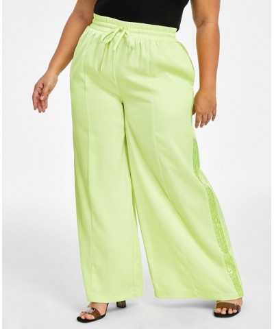 Trendy Plus Size Sequin-Stripe Wide-Leg Pants Green $44.69 Pants