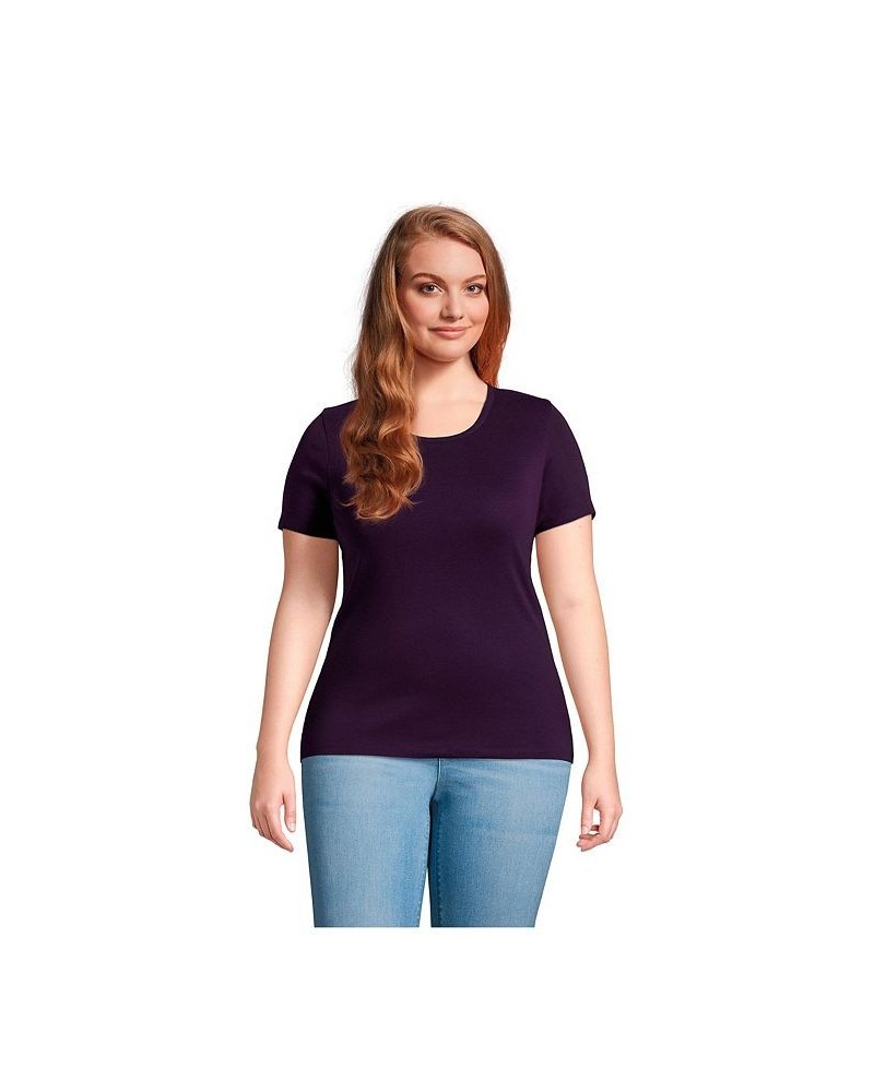 Women's Plus Size Cotton Rib Short Sleeve Crewneck T-shirt Blackberry $18.43 Tops