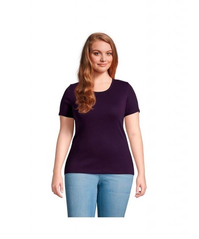 Women's Plus Size Cotton Rib Short Sleeve Crewneck T-shirt Blackberry $18.43 Tops