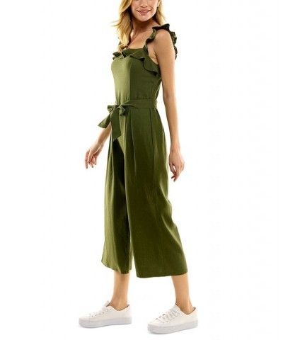 Juniors' Ruffle-Strap Belted Jumpsuit Green $28.42 Pants