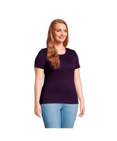 Women's Plus Size Cotton Rib Short Sleeve Crewneck T-shirt Blackberry $18.43 Tops