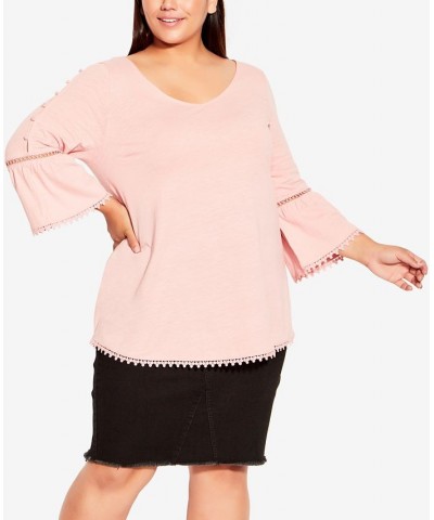Plus Size Crochet Split Sleeve Top Pink $24.19 Tops