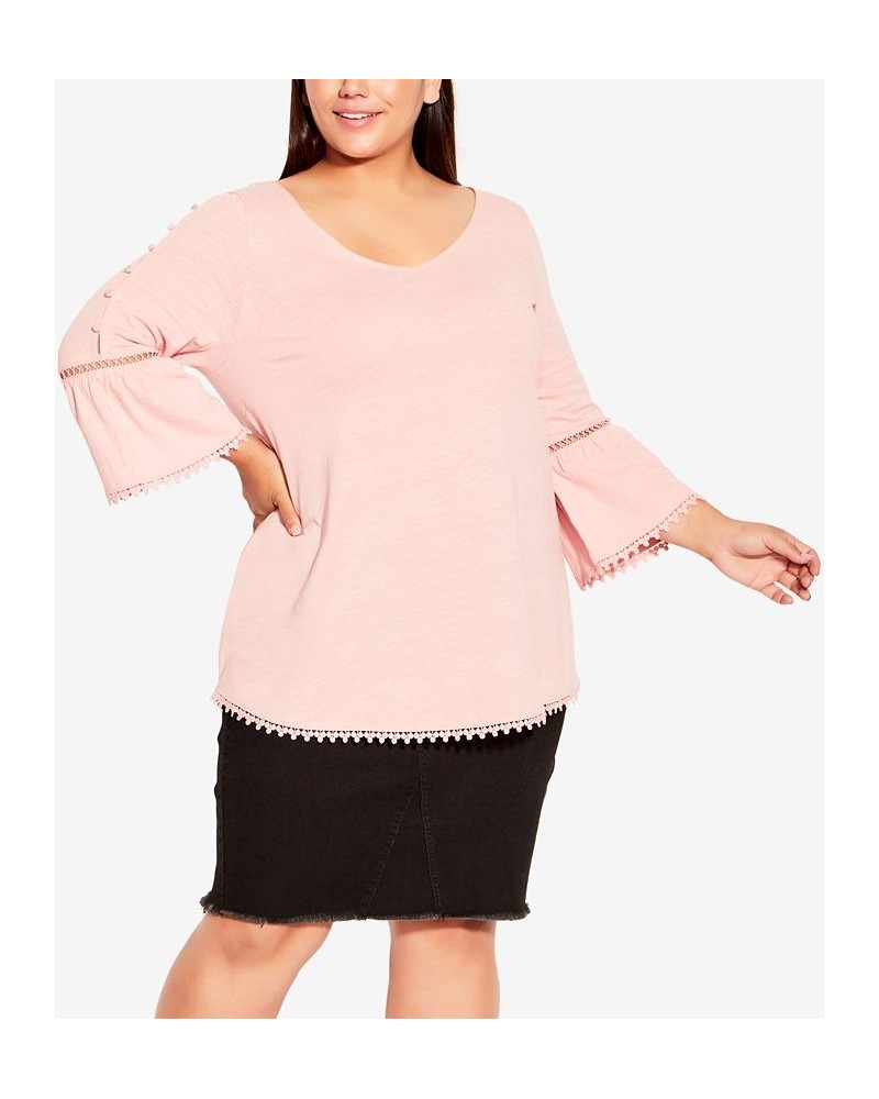 Plus Size Crochet Split Sleeve Top Pink $24.19 Tops