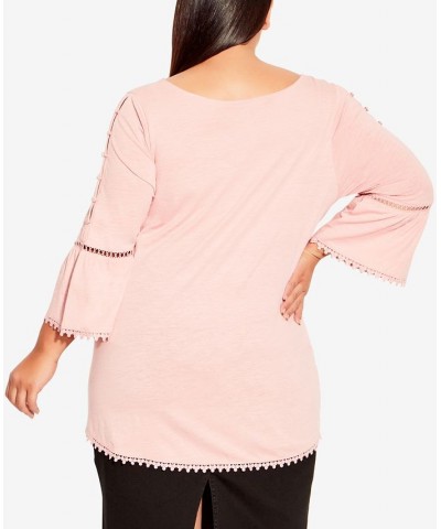 Plus Size Crochet Split Sleeve Top Pink $24.19 Tops